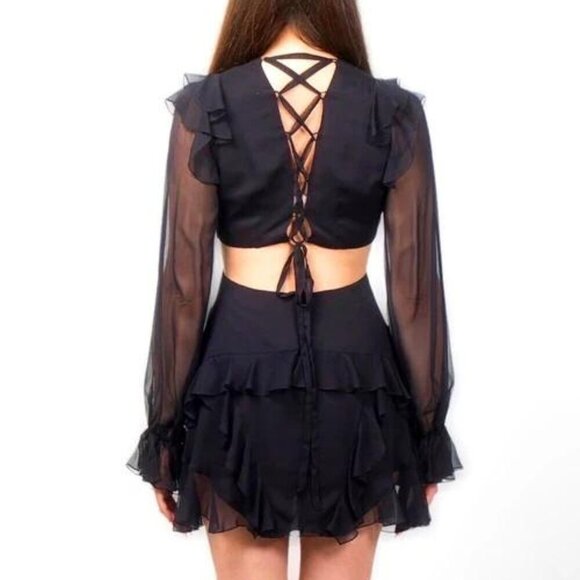 Angelance Luxury Pure Silk Chiffon Cut Out Black Dress Adjustable Back M - Picture 6 of 6